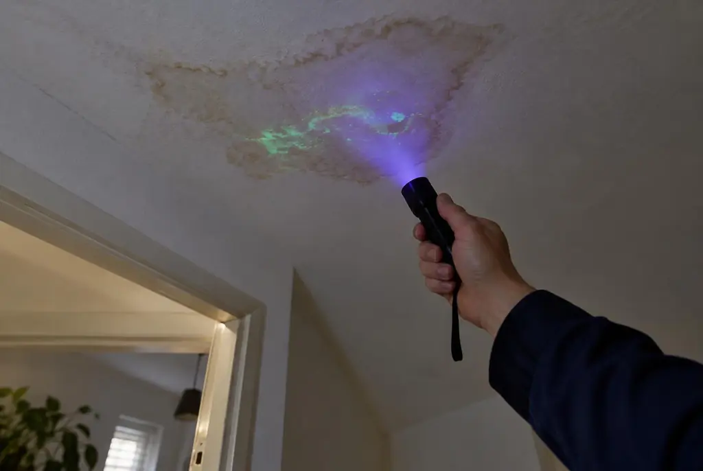 Lekdetectie Werkendam – kleurstof controleren op het plafond met uv-licht