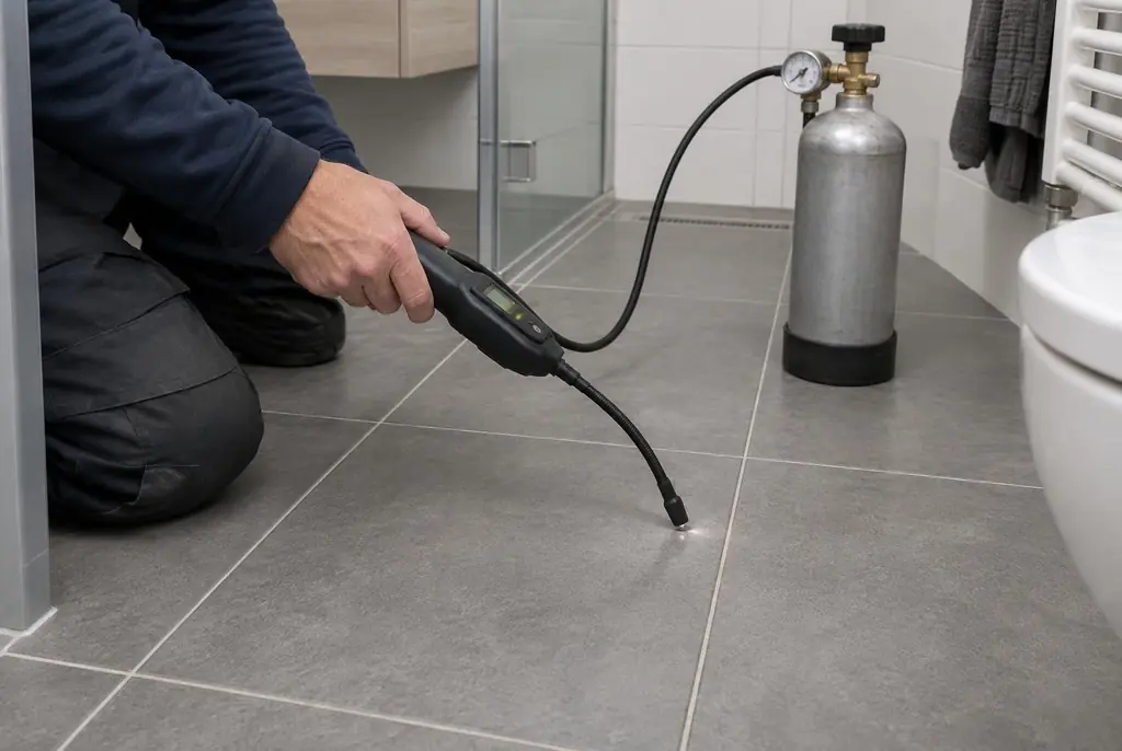 Lekdetectie Werkendam – technicus spoort met tracergas een lekkage op in de vloer